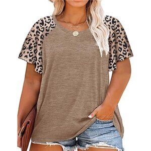 Womens Plus Size Tops Floral Bell Sleeves Blouses Summer Crewneck Tunic Loose